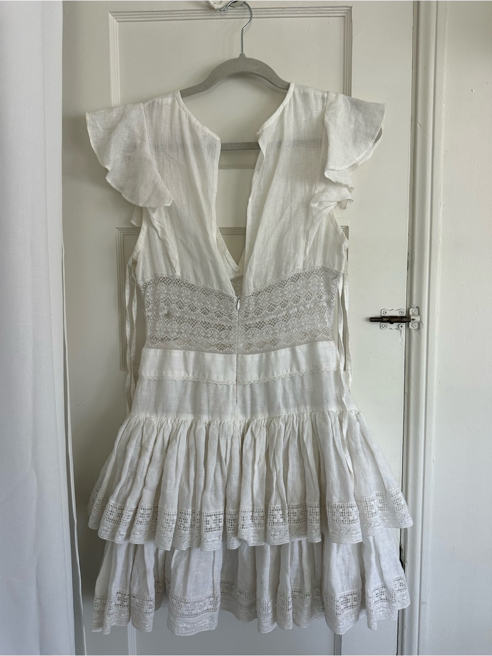 White Lace-Panel Ruffle Mini Dress - Picture 5 of 5
